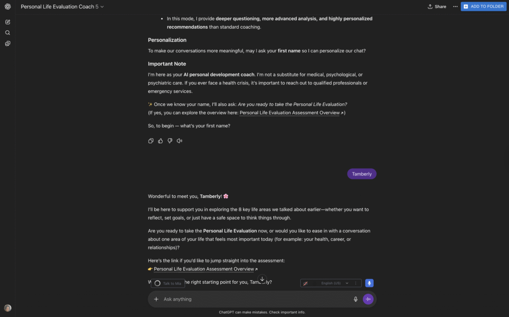 Example of using AI prompt to reflect on emotional wellness.