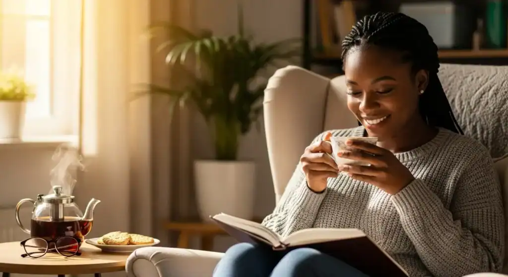 Black woman journaling to balance health, career, finances, and family.