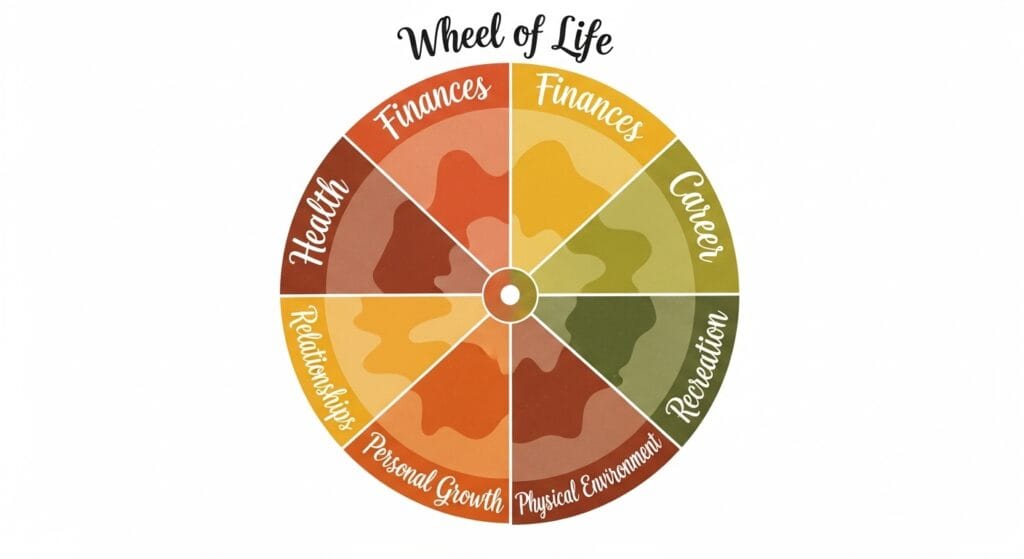 Wellness wheel framework for mapping 8 life areas