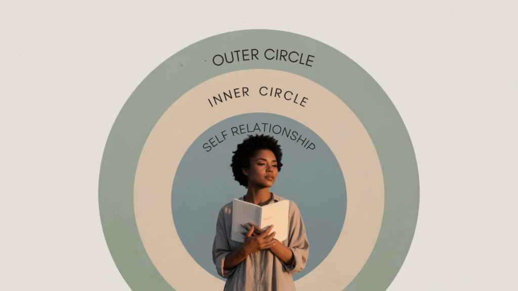Illustration of self relationship, inner circle, and outer circle represented as three soft circles for relationship design.