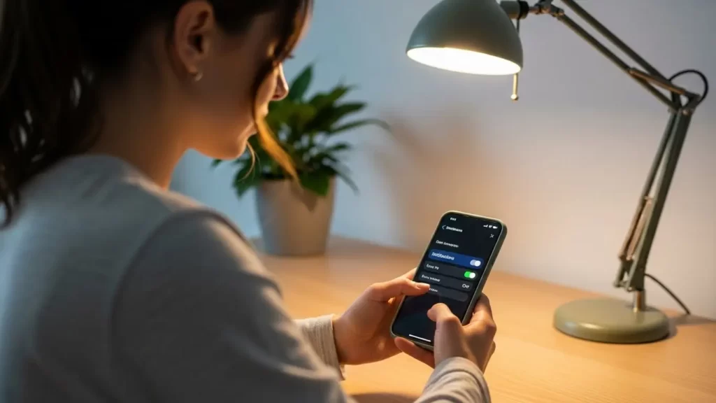 woman on her phone setting up notifications on her phone.