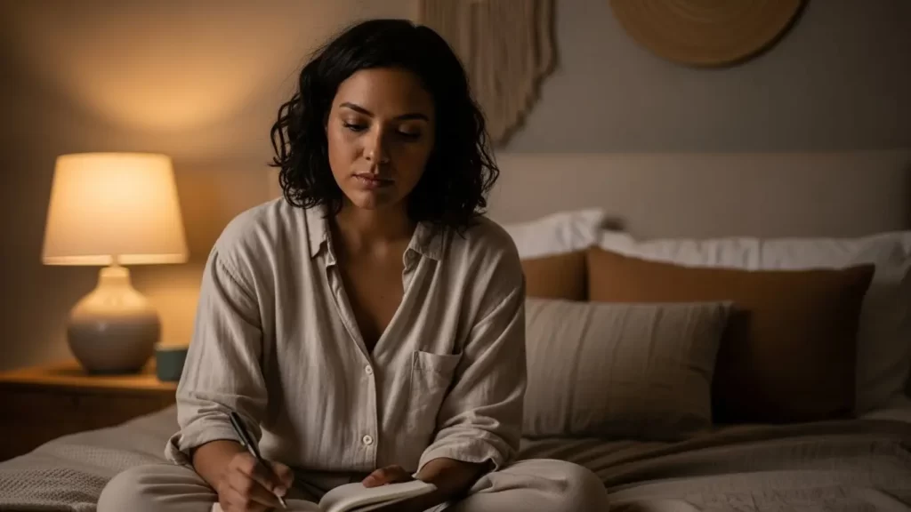 Nighttime wind down routine for anxiety using journaling and calming habits