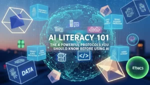 AI literacy- no people with text overlay: AI Literacy 101: The 4 Powerful Protocols You Should Know Before Using AI